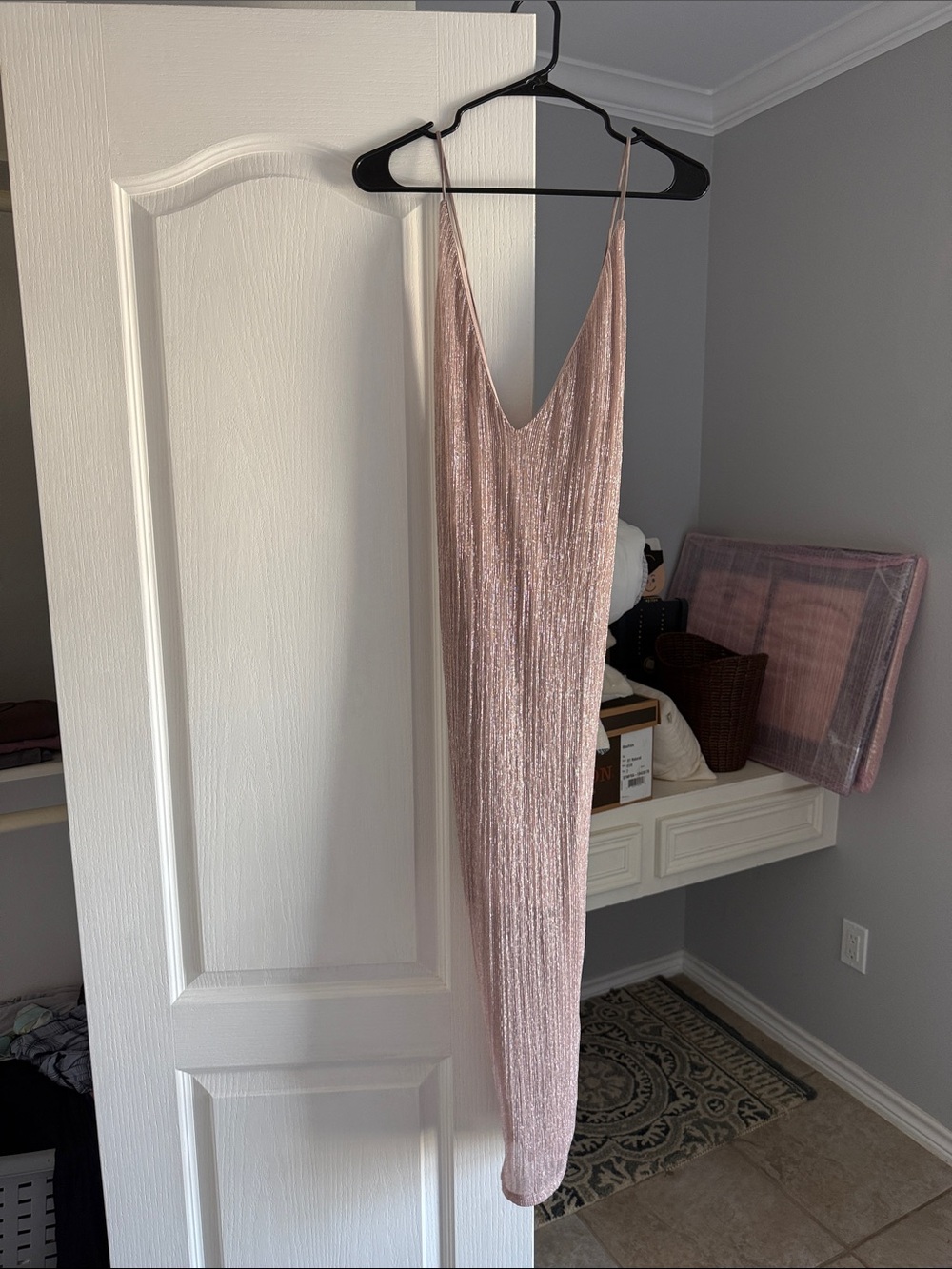 Express Rose Pink Metallic Maxi Slip Dress